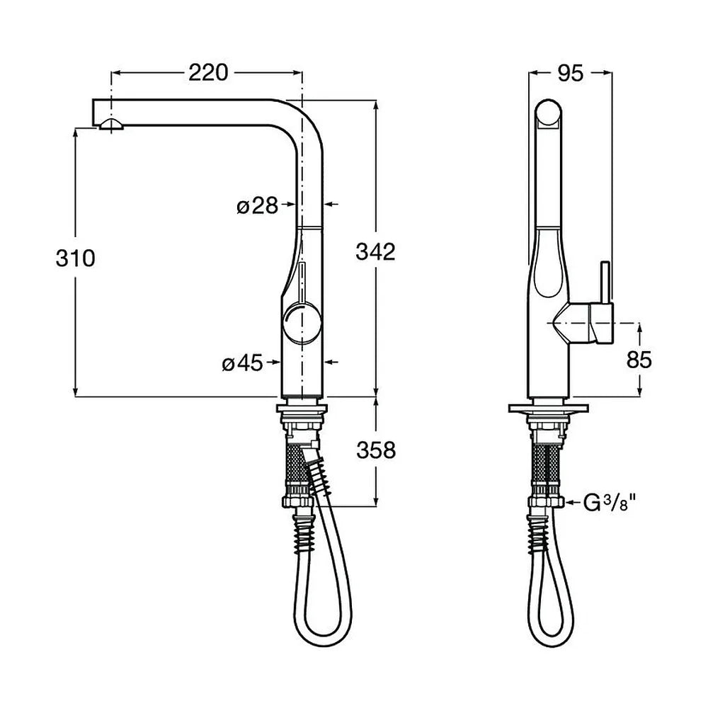 Conjunto de grifo y fregadero de acero inoxidable de 54 cm en acabado cromado Roma Roca - Vista 6