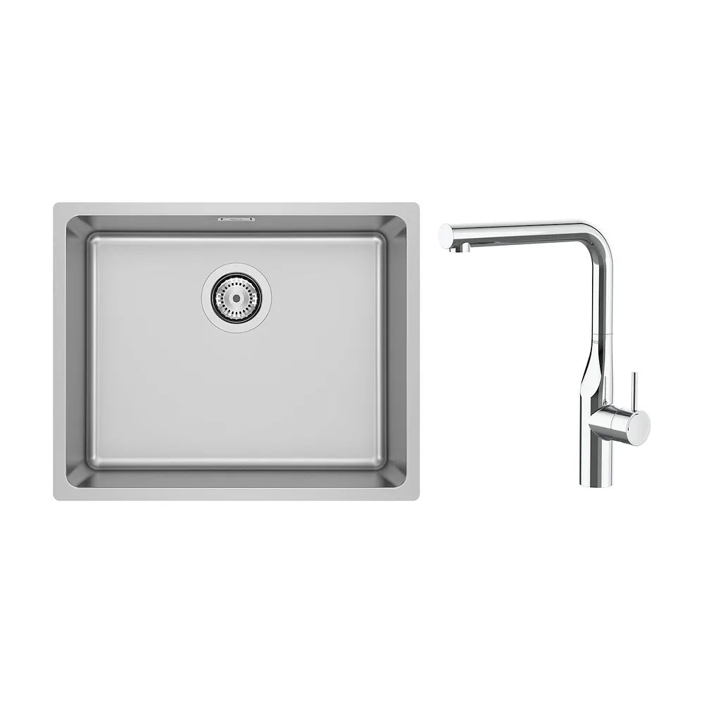 Conjunto de grifo y fregadero de acero inoxidable de 54 cm en acabado cromado Roma Roca - Vista 1