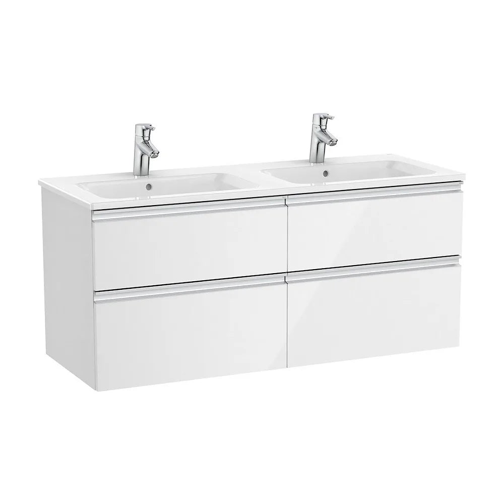 Mueble de baño con lavabo doble y 4 cajones de 120 cm de ancho color blanco brillo Unik The Gap Roca - Vista 1
