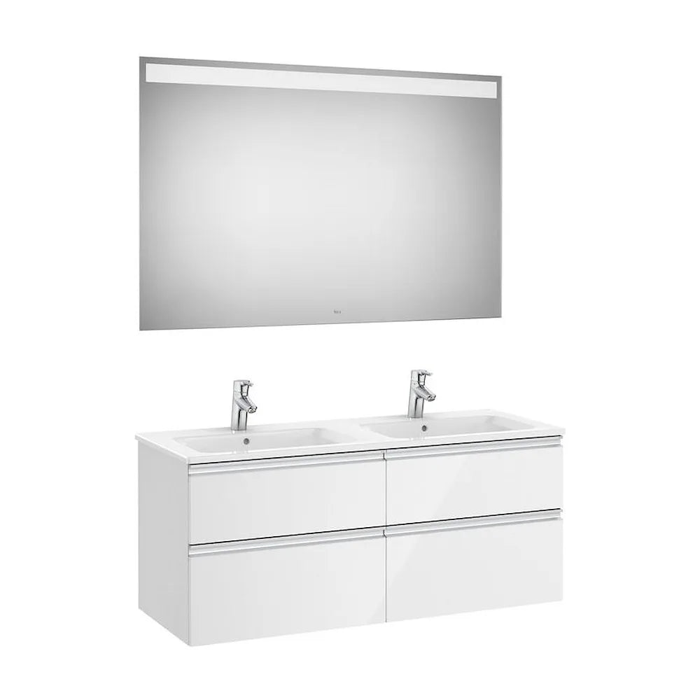 Conjunto de baño de 120 cm con lavabo doble y un acabado en color blanco brillo Pack The Gap Roca - Vista 1