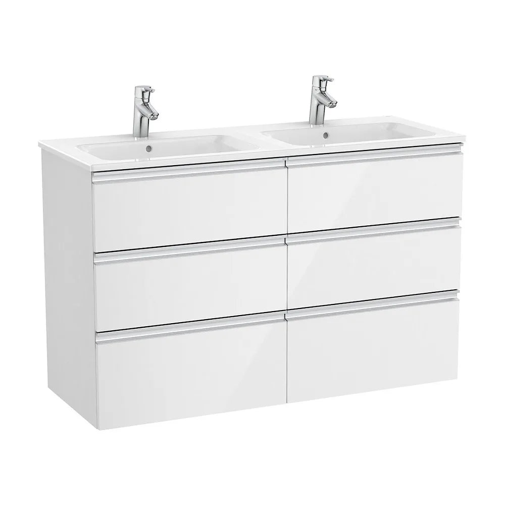 Mueble de baño con lavabo doble y 6 cajones de 120 cm de ancho color blanco brillo Unik The Gap Roca - Vista 1
