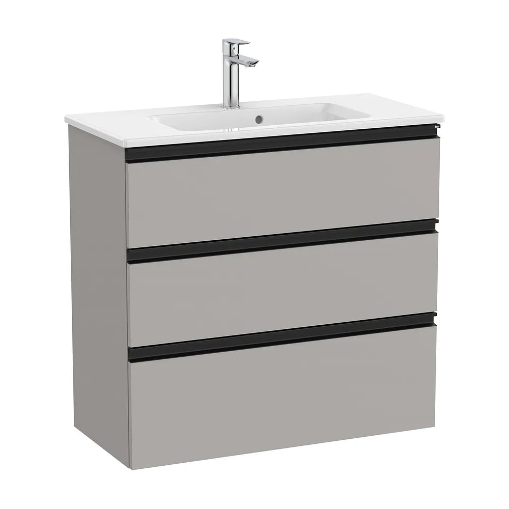 Mueble de baño compacto con lavabo y 3 cajones de 80 cm de ancho en color gris mate Unik The Gap Roca - Vista 1