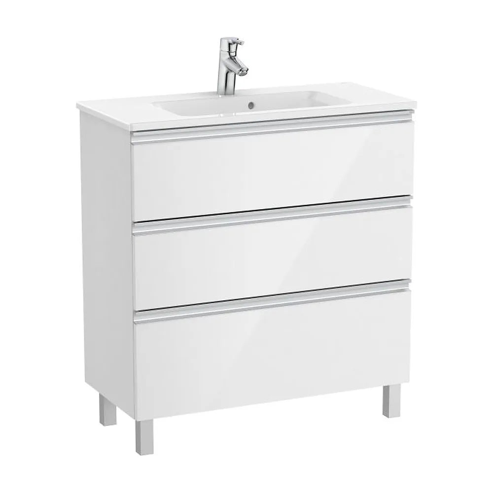 Mueble de baño compacto con lavabo y 3 cajones de 80 cm de ancho en color blanco brillo Unik The Gap Roca - Vista 2
