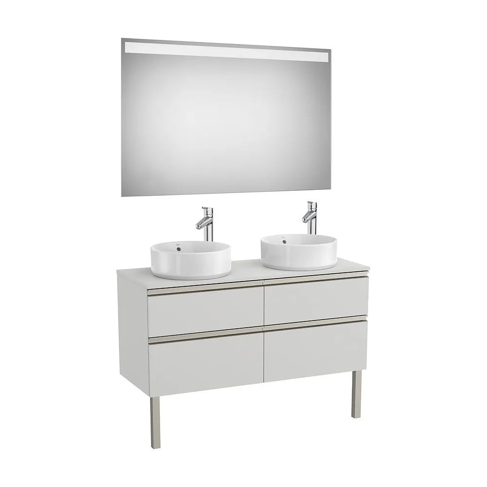 Mueble de Baño con Lavabo Doble con 4 Cajones con Espejo Led en Gris Ártico de 120 cm Colección The Gap Roca - Vista 2