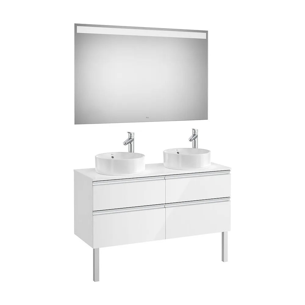 Mueble de baño con lavabo doble con 4 cajones de 120 cm con espejo LED blanco brillo Pack The Gap Roca - Vista 2