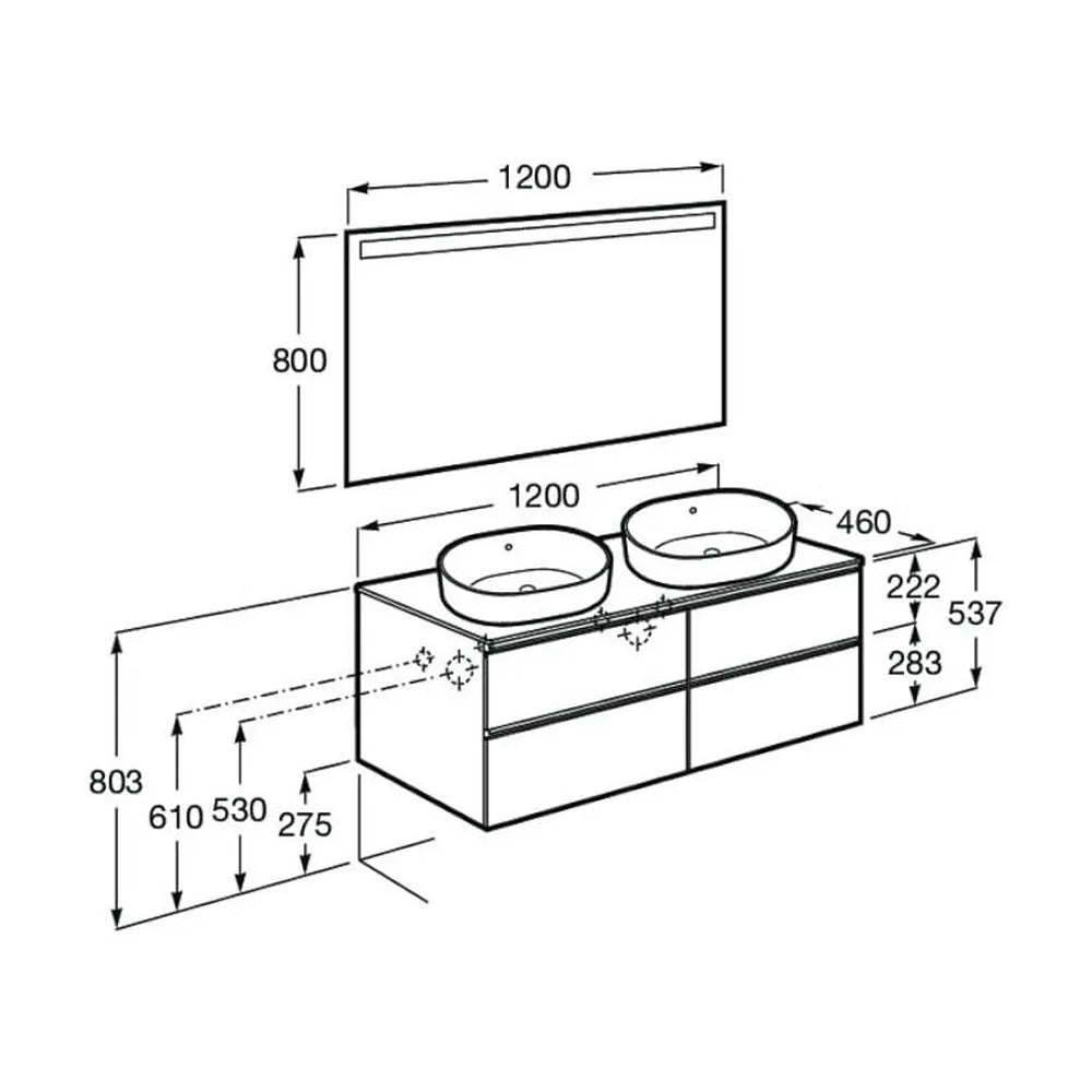 Mueble de baño con lavabo doble con 4 cajones de 120 cm con espejo LED blanco brillo Pack The Gap Roca - Vista 9