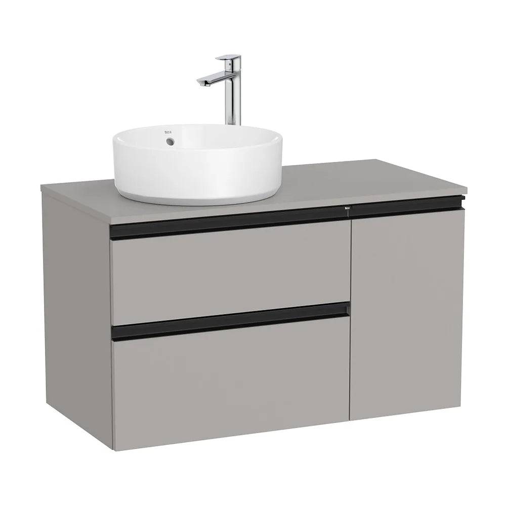 Mueble de baño para lavabo izquierdo de 90 cm de ancho con 1 puerta y 2 cajones color gris mate The Gap Roca - Vista 1