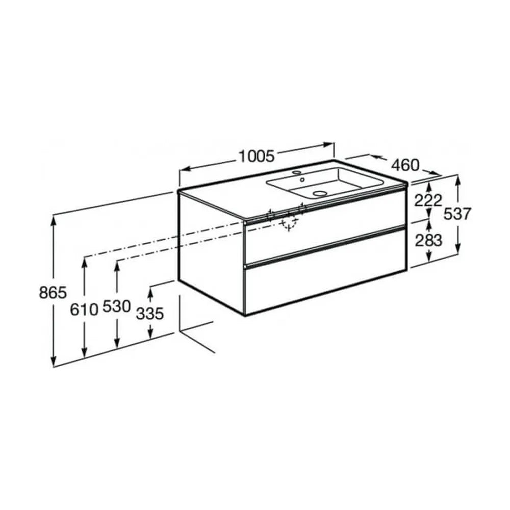 Mueble de baño de 100 cm de ancho con lavabo derecho en color fresno Unik The Gap Roca - Vista 8