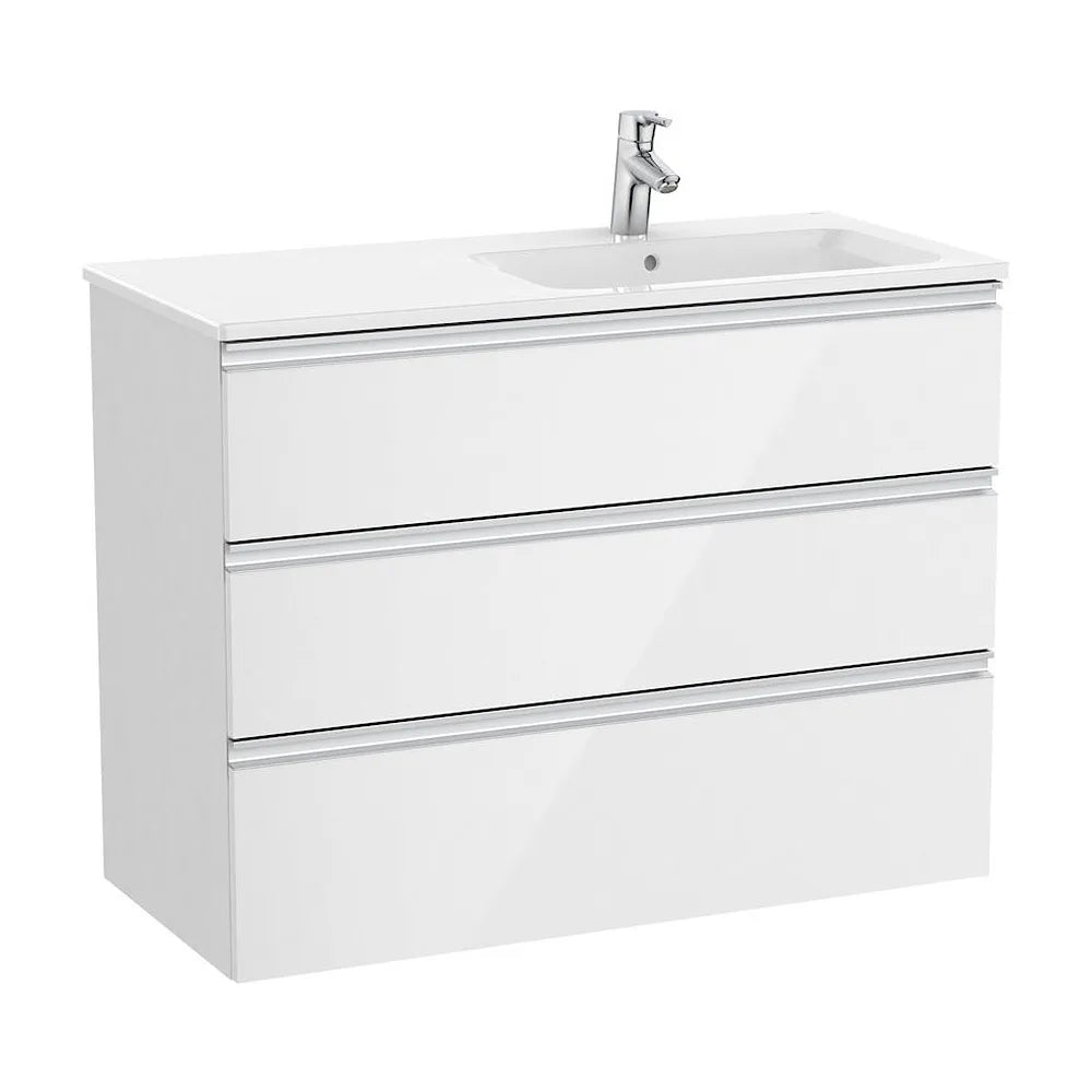 Mueble de baño de 100 cm con lavabo derecho color blanco brillo Unik The Gap Roca - Vista 1
