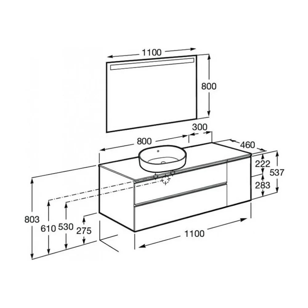 Mueble de Baño con Lavabo y Espejo Led de 110 cm Colección The Gap Roble Roca - Vista 9