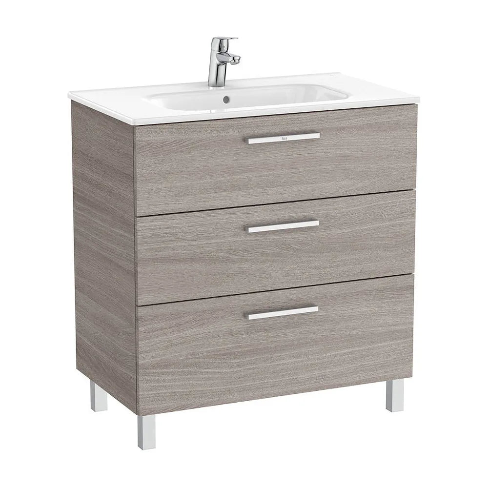 Mueble de baño con lavabo de 80 cm de ancho en color roble Unik Family Victoria Roca - Vista 2