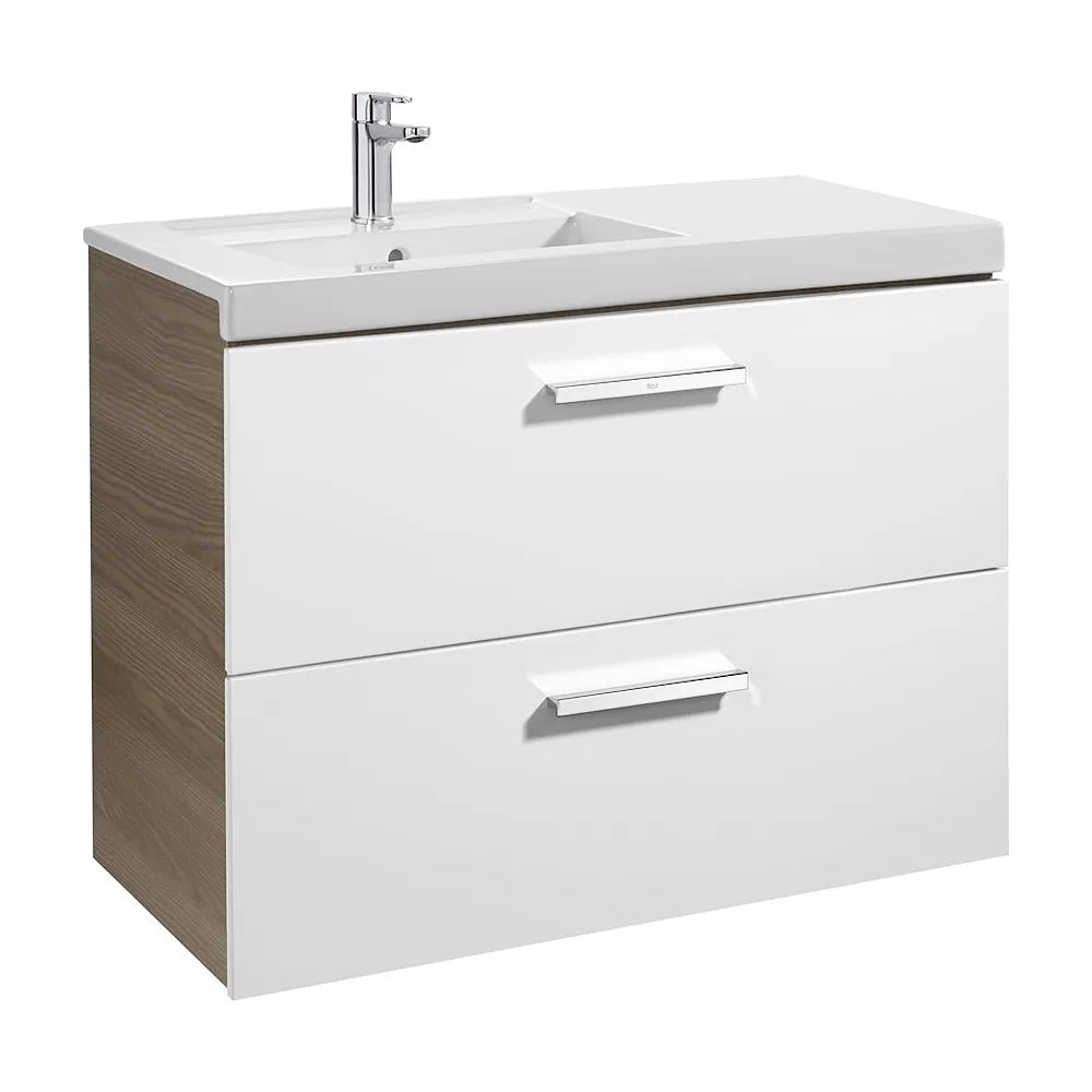 Mueble de baño con lavabo izquierdo 90 cm de ancho en color Blanco Fresno Unik Prisma Roca - Vista 1