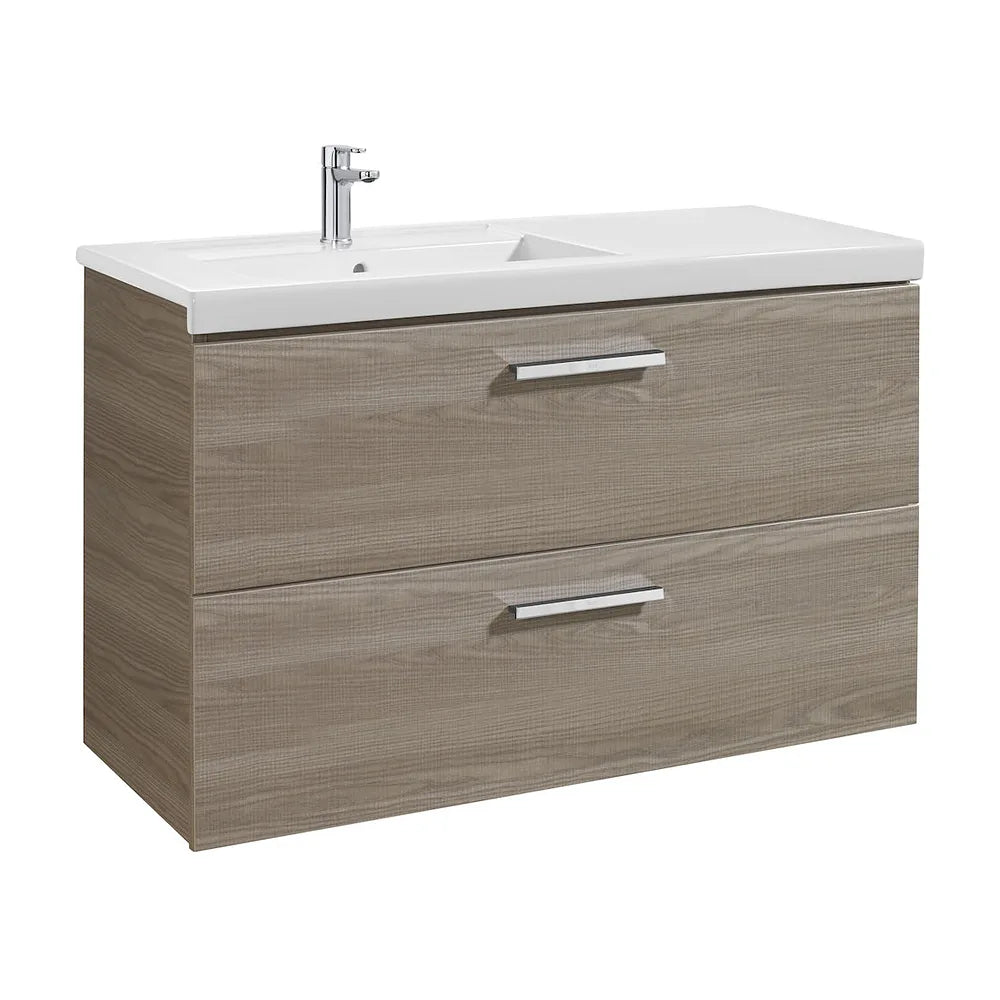 Mueble de Baño Suspendido 110 cm con Lavabo y 2 Cajones Blanco y Fresno Unik Prisma Roca - Vista 1
