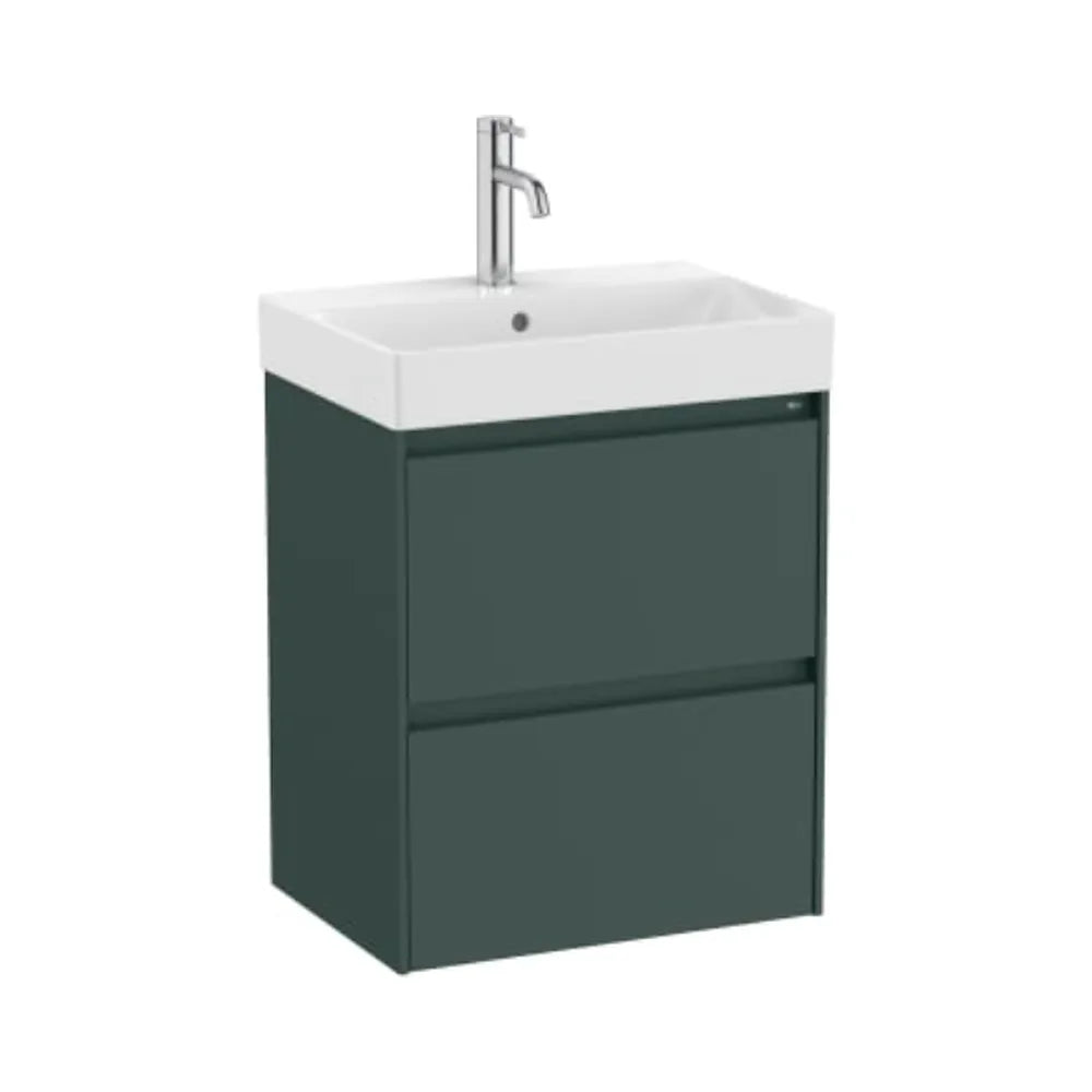 Mueble de baño con lavabo de 60 cm de ancho y dos cajones en color verde montaña Unik Ella Ona Roca - Vista 1