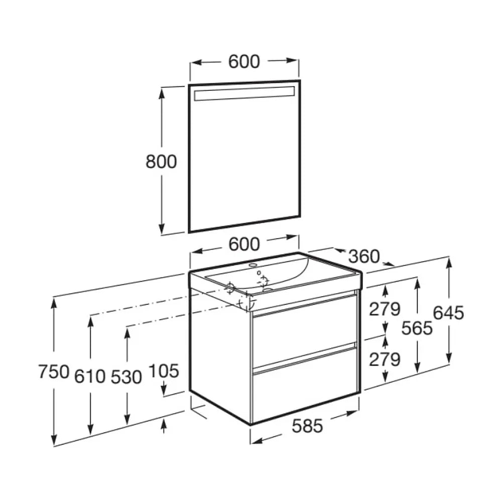 Conjunto de Baño con Lavabo Arena Mate Ella Ona de 60 cm Colección Unik Roca - Vista 2
