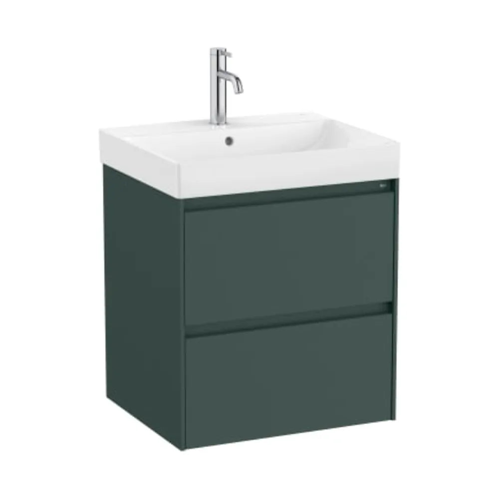 Mueble de baño con lavabo de 60 cm de ancho y 2 cajones en color verde montaña Unik Ella Ona Roca - Vista 1
