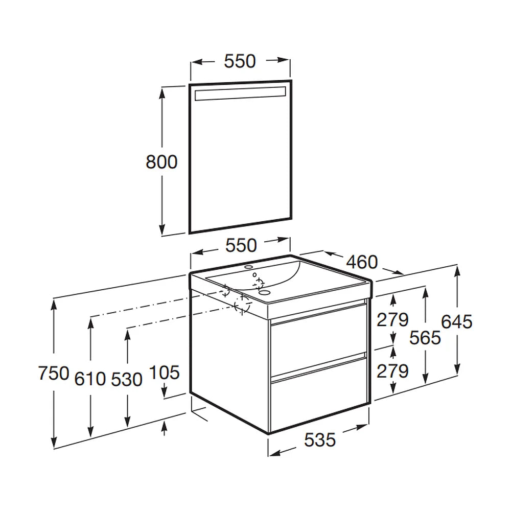 Conjunto de Baño con Espejo y Lavabo Claro Ella Ona de 55 cm Colección Unik Roble Roca - Vista 2
