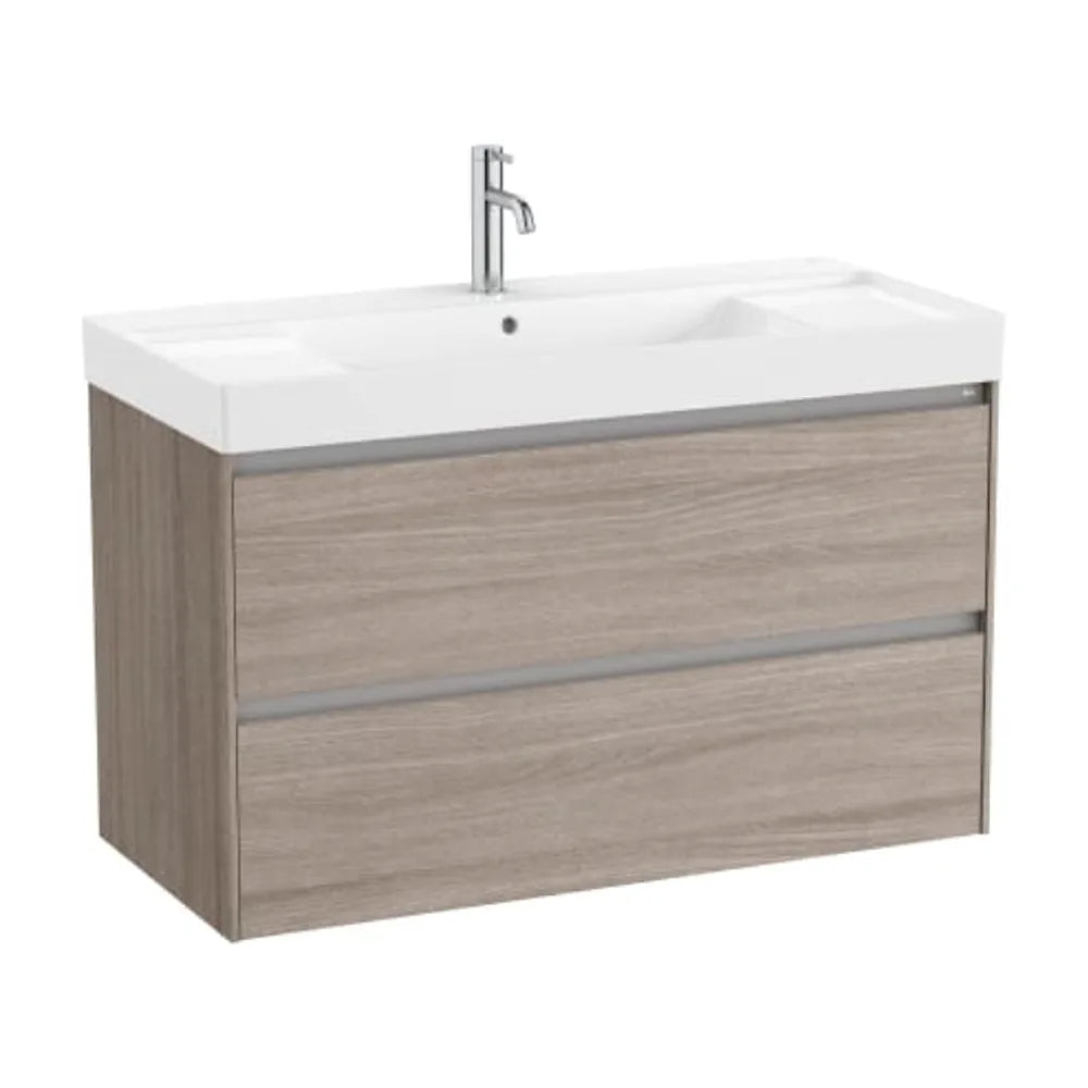 Mueble de baño con lavabo de 100 cm de ancho y 2 cajones en color olmo oscuro Unik Ella Ona Roca - Vista 1