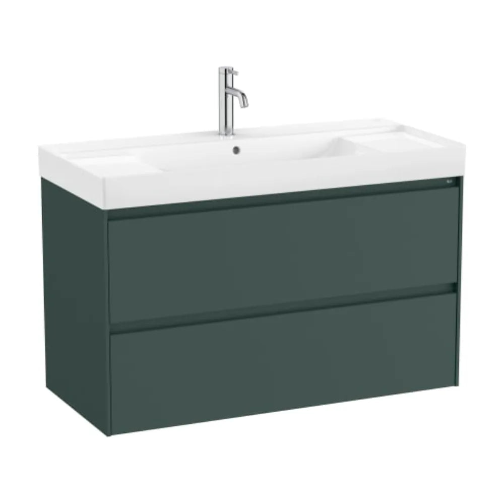 Mueble de baño con lavabo de 100 cm de ancho y dos cajones en color verde montaña Unik Ella Ona Roca - Vista 1
