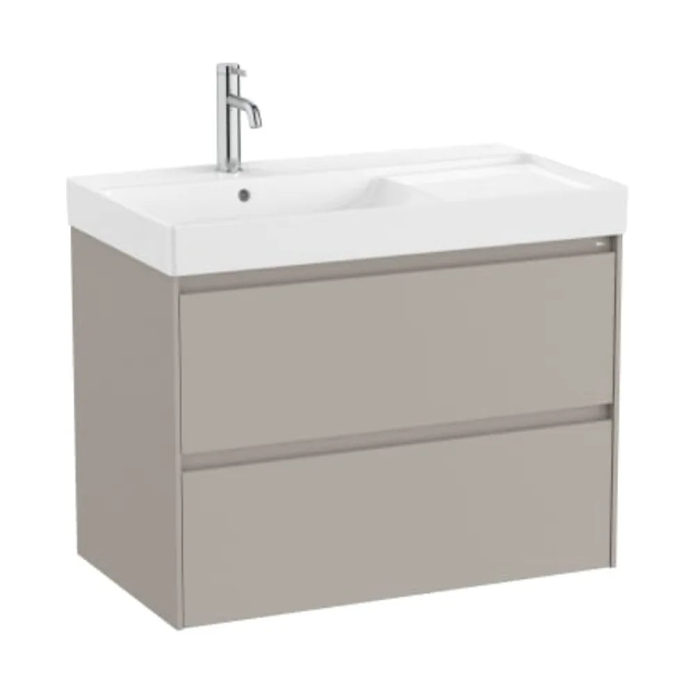 Mueble de baño con lavabo a la izquierda de 80 cm de ancho y 2 cajones en color arena mate Unik Ona Roca - Vista 1