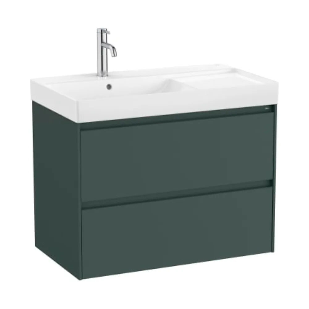 Mueble de baño con lavabo a la izquierda de 80 cm de ancho y 2 cajones en color verde montaña Unik Ona Roca - Vista 1