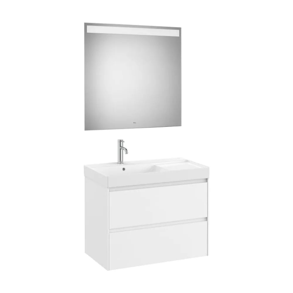 Conjunto de baño a izquierda de 80 cm con un acabado en color blanco mate Unik Ona Roca - Vista 1