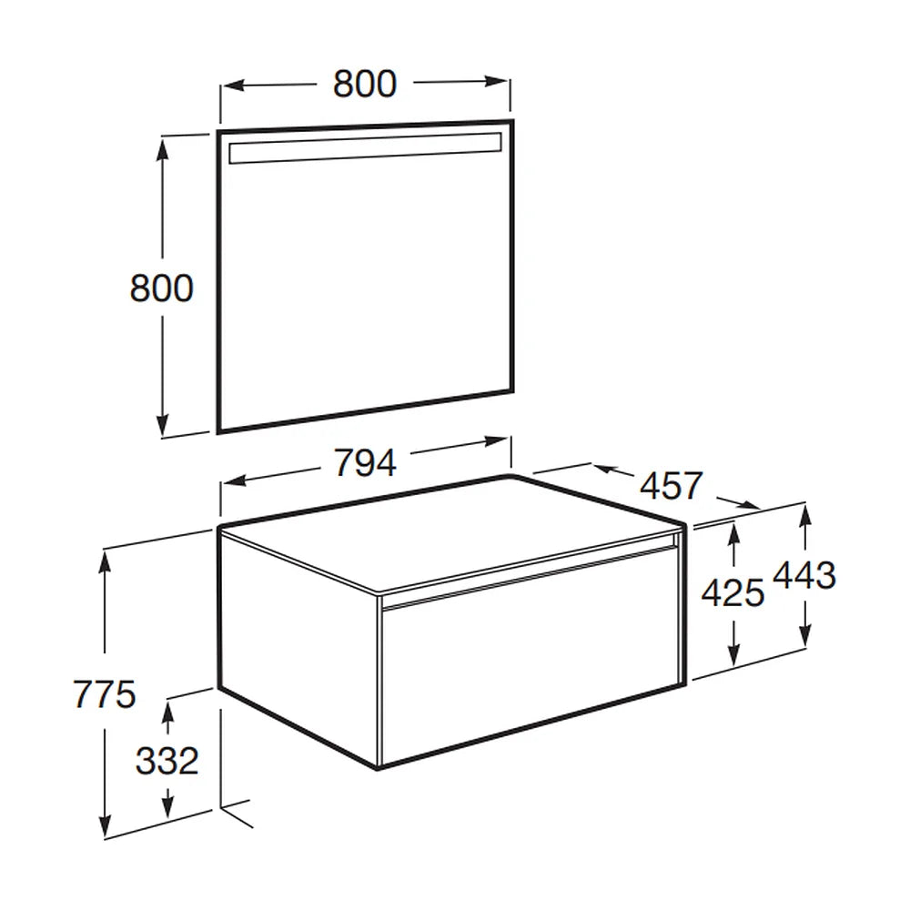 Conjunto de Mueble de Baño con Cajón y Espejo Incluido Verde Montaña de 80 cm Colección Ona Roca - Vista 5
