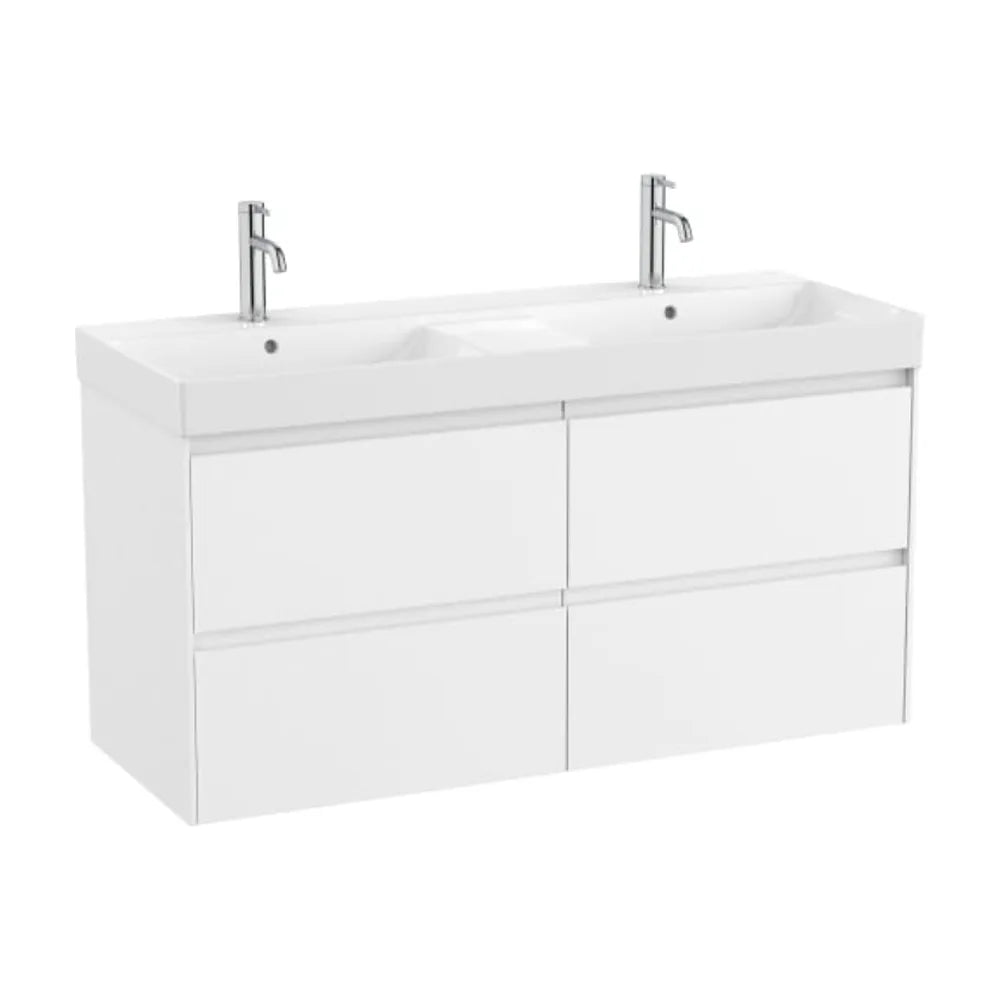 Mueble de baño con doble lavabo de 120 cm de ancho y 4 cajones en color blanco mate Ona Roca - Vista 1