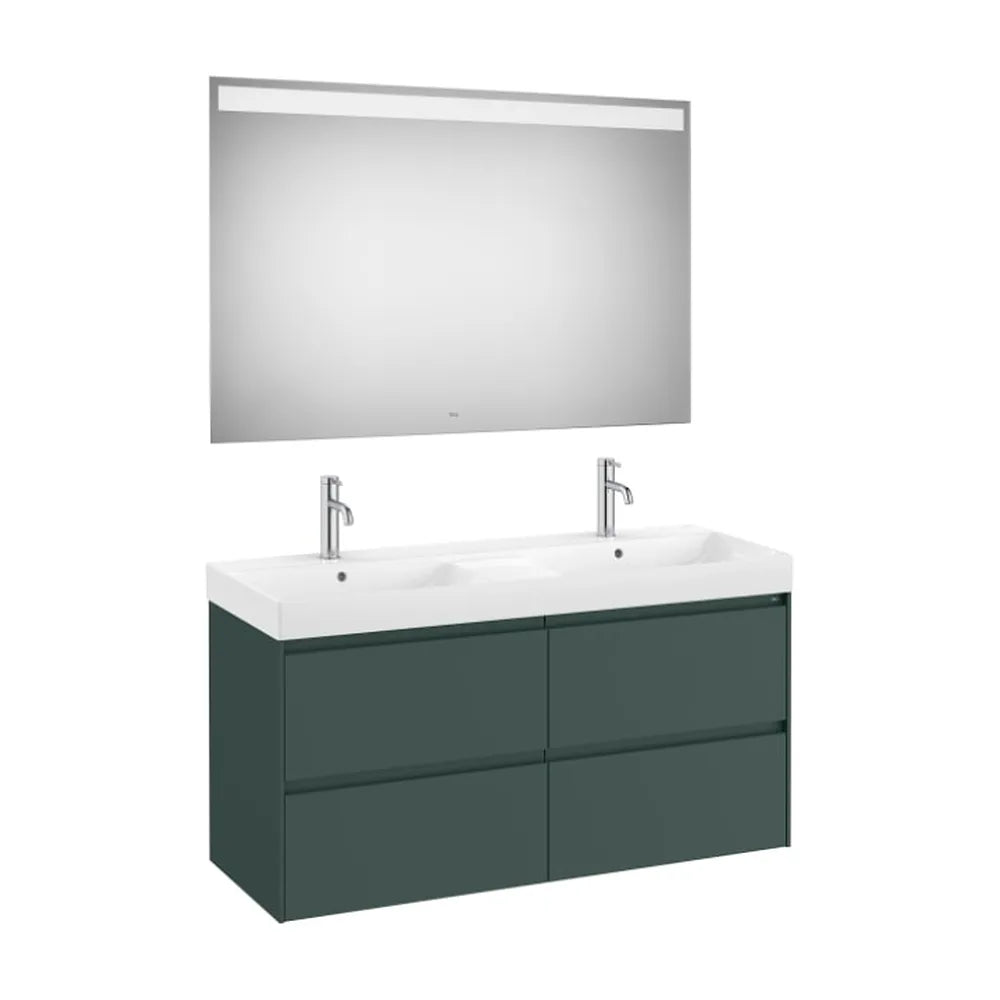 Conjunto de baño de doble lavabo de 120 cm con un acabado en color verde montaña Ona Roca - Vista 1