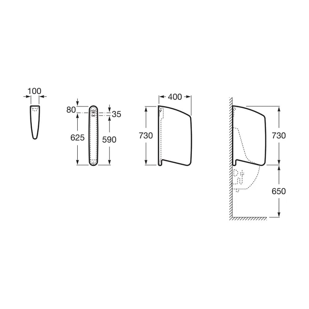 Separador de Urinario para Espacios Públicos Wing 10x73cm Blanco Roca - Vista 3