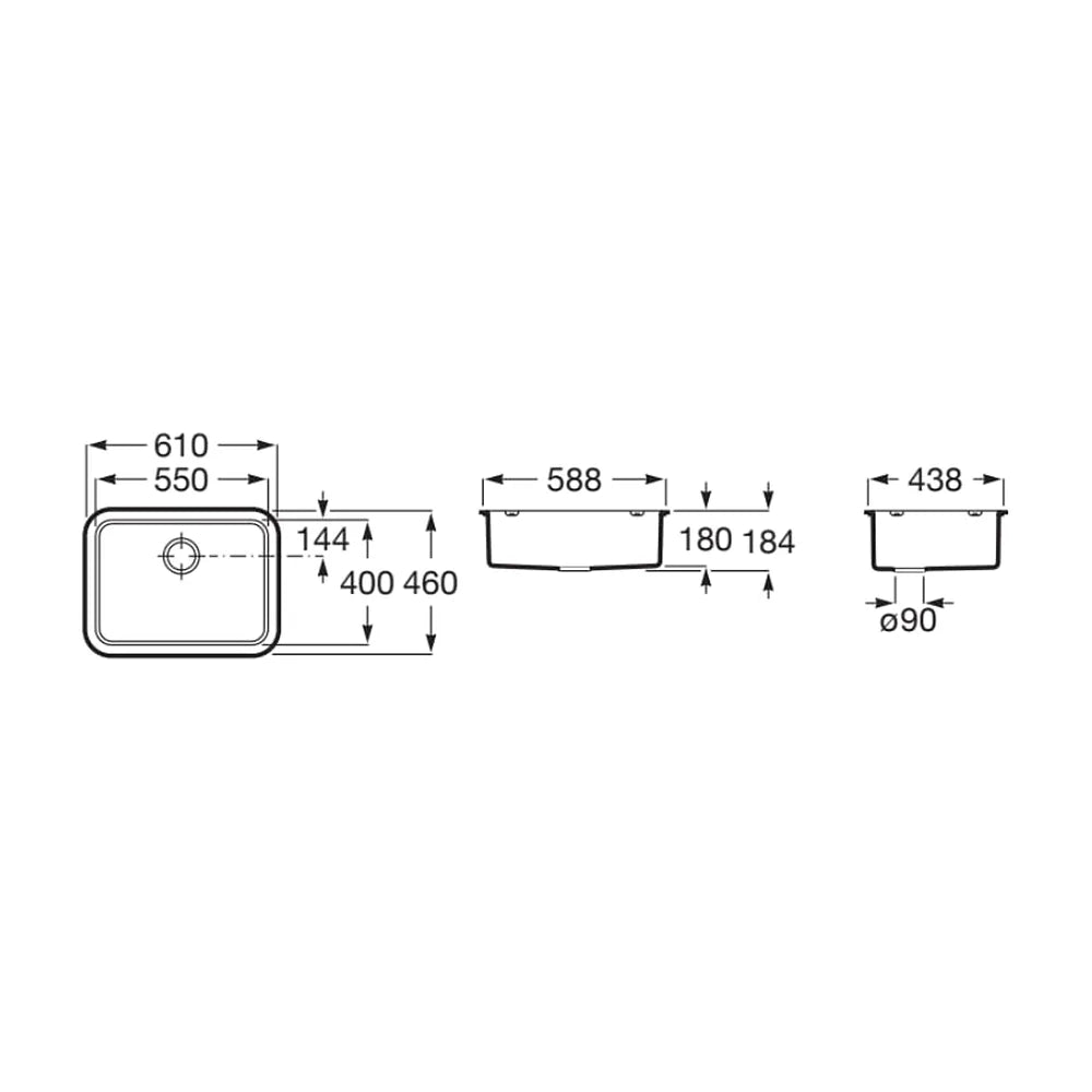 Fregadero de bajo encimera de acero inoxidable con una cubeta de 61 cm Berlin Roca - Vista 4