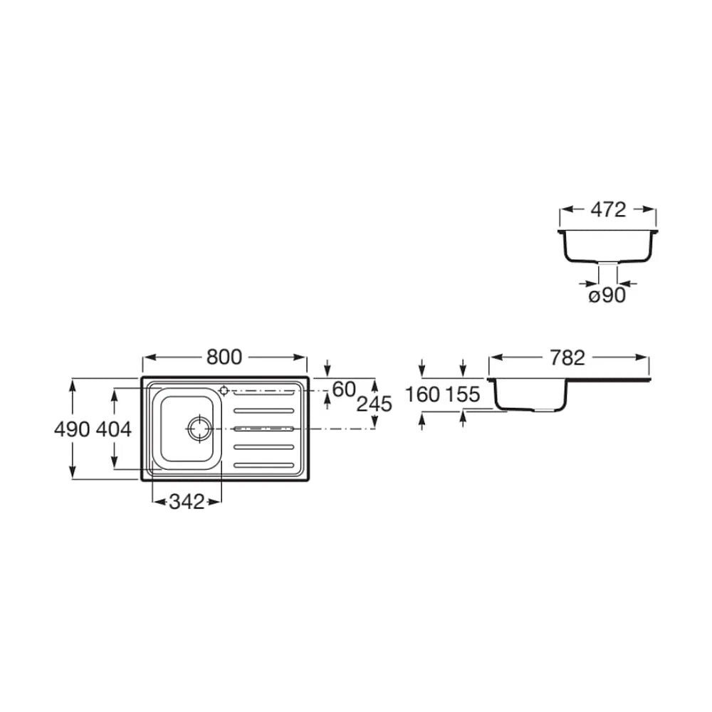 Fregadero de acero inoxidable de 80 cm con escurridor a la derecha Victoria Roca - Vista 4