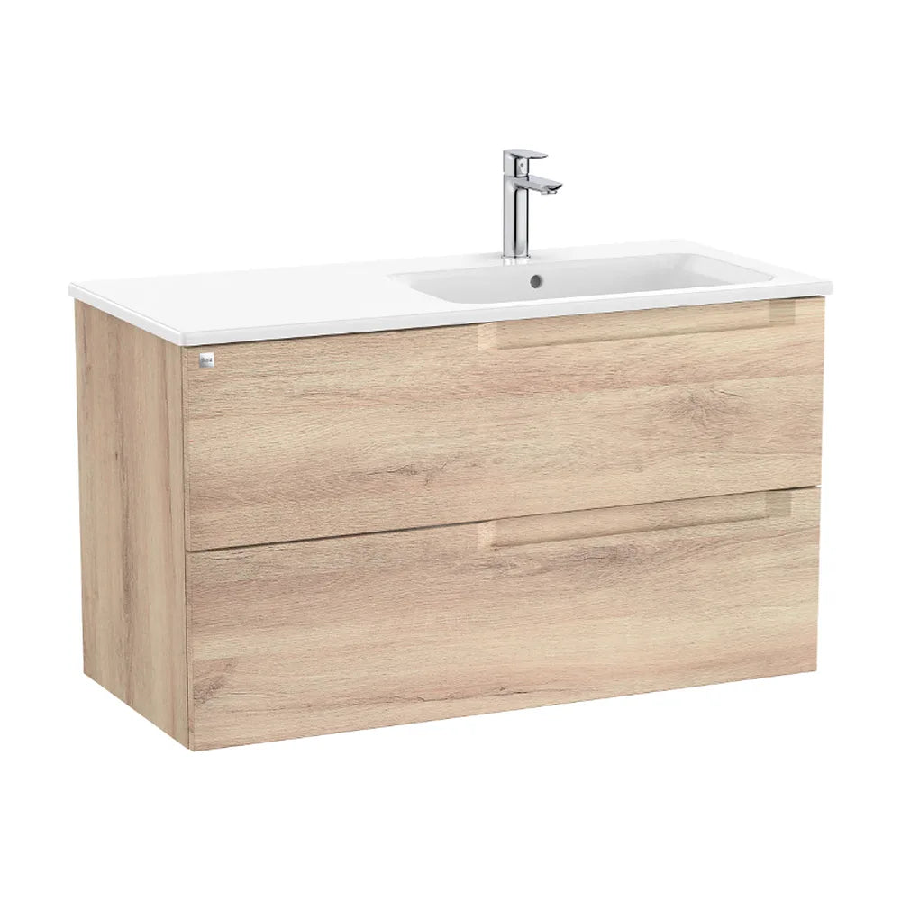 Mueble de baño con lavabo a derecha de 100 cm de ancho en color beige madera Aleyda Roca - Vista 1