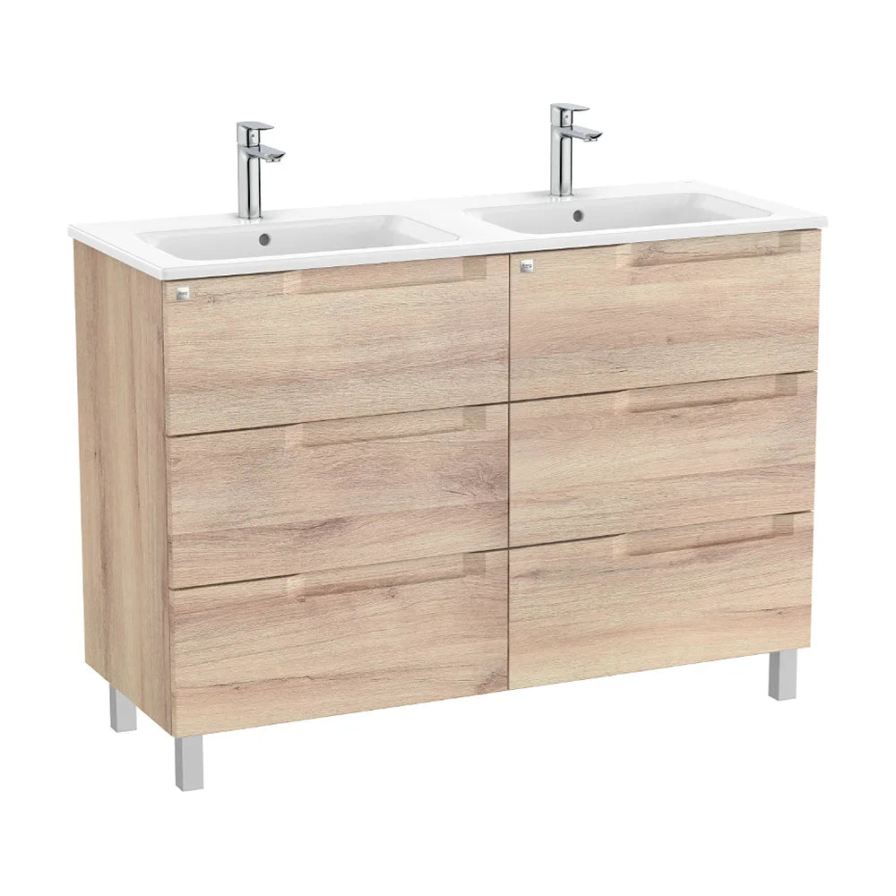 Mueble de baño con lavabo doble de 120 cm de ancho y 6 cajones en color beige madera Aleyda Roca - Vista 1