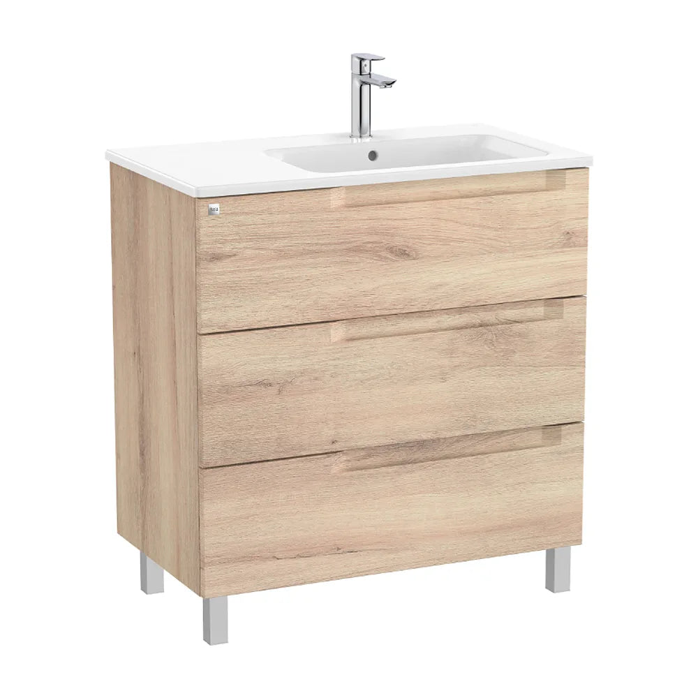 Mueble de baño con lavabo a la derecha de 80 cm de ancho en color beige madera Aleyda Roca - Vista 1