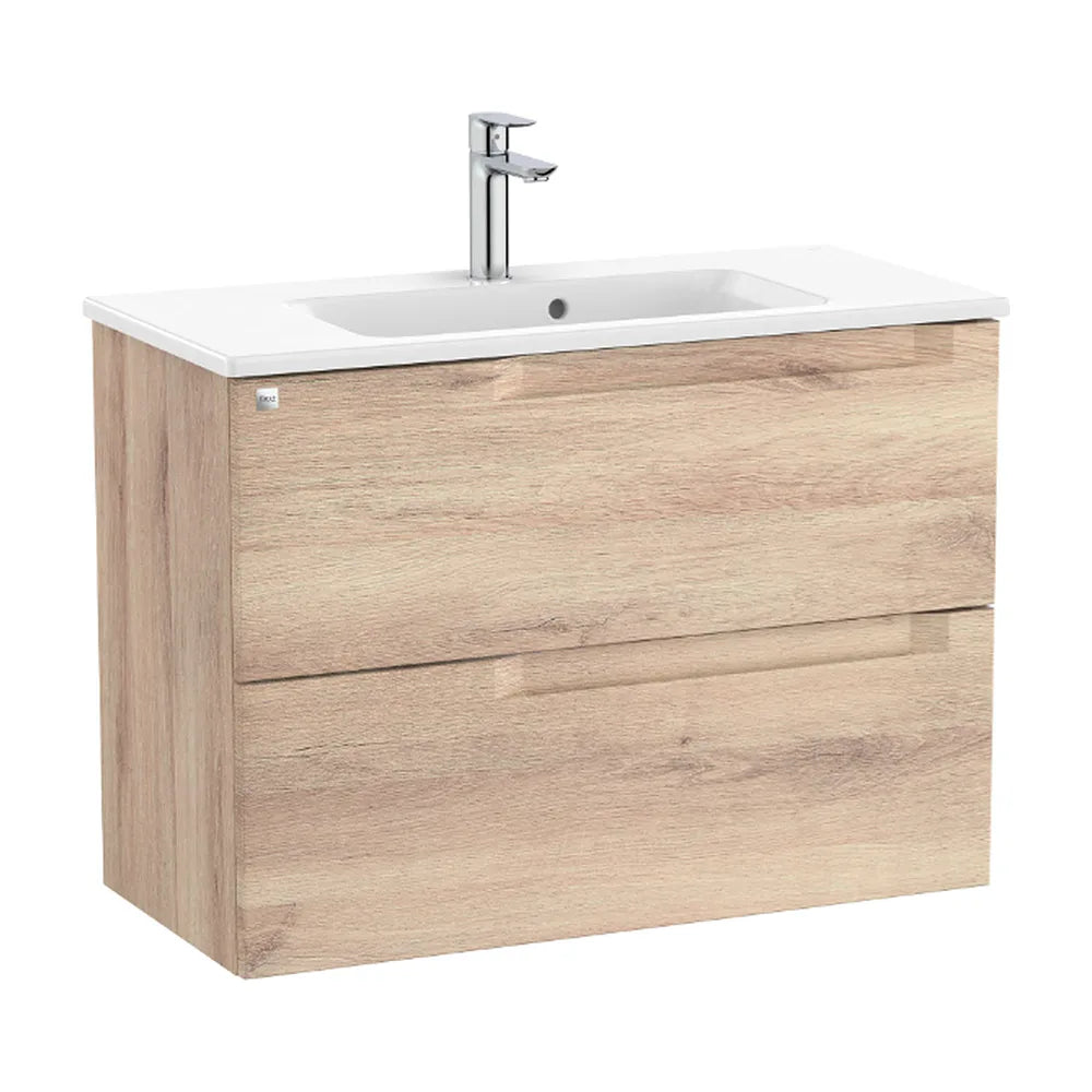 Mueble de baño de 80 cm de ancho con lavabo centrado en color beige madera Aleyda Roca - Vista 1