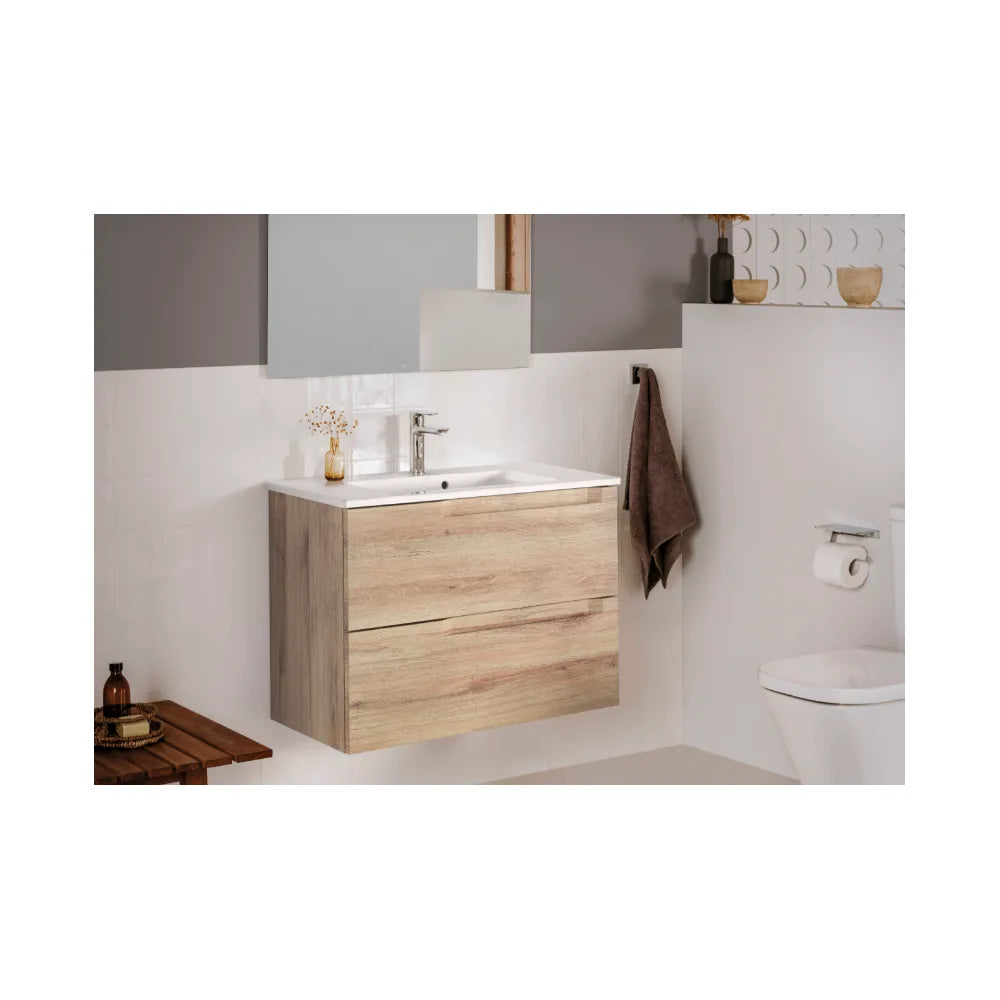 Mueble de baño de 70 cm de ancho con lavabo centrado en color beige madera Aleyda Roca - Vista 2
