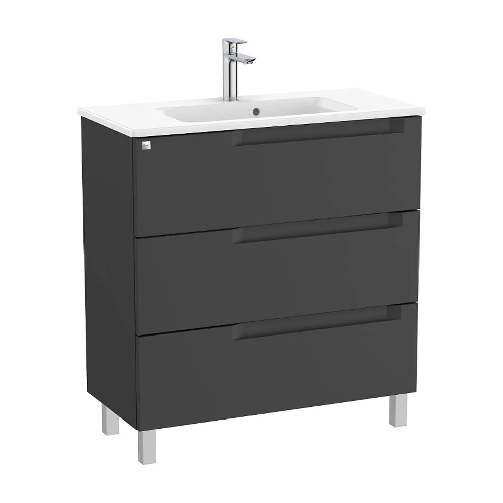 Mueble de baño de 80 cm de ancho con lavabo compacto en color negro mate Aleyda Roca - Vista 1