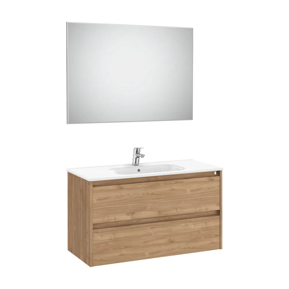 Conjunto de lavabo de dos cajones de 100 cm con un acabado en color nogal Tenet Roca - Vista 1