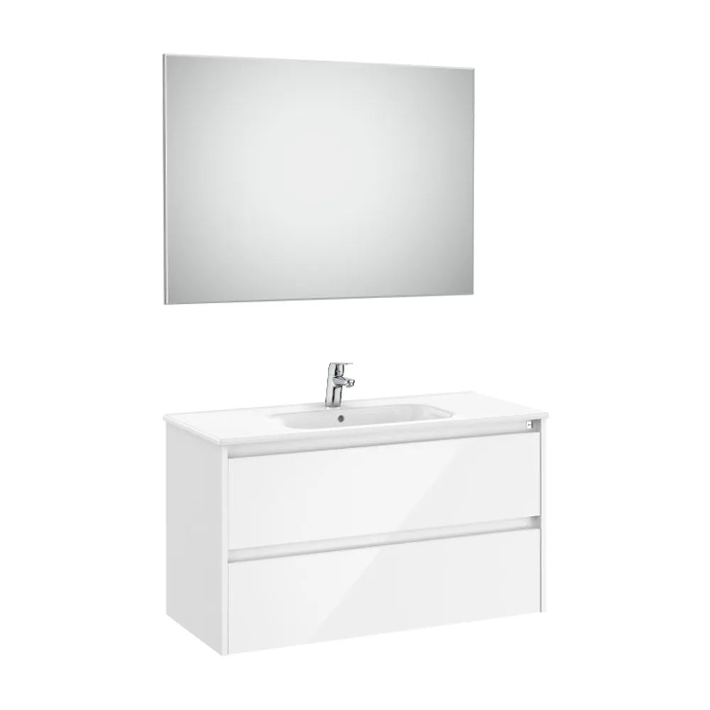 Conjunto de lavabo de dos cajones de 100 cm con un acabado en color blanco brillante Tenet Roca - Vista 1