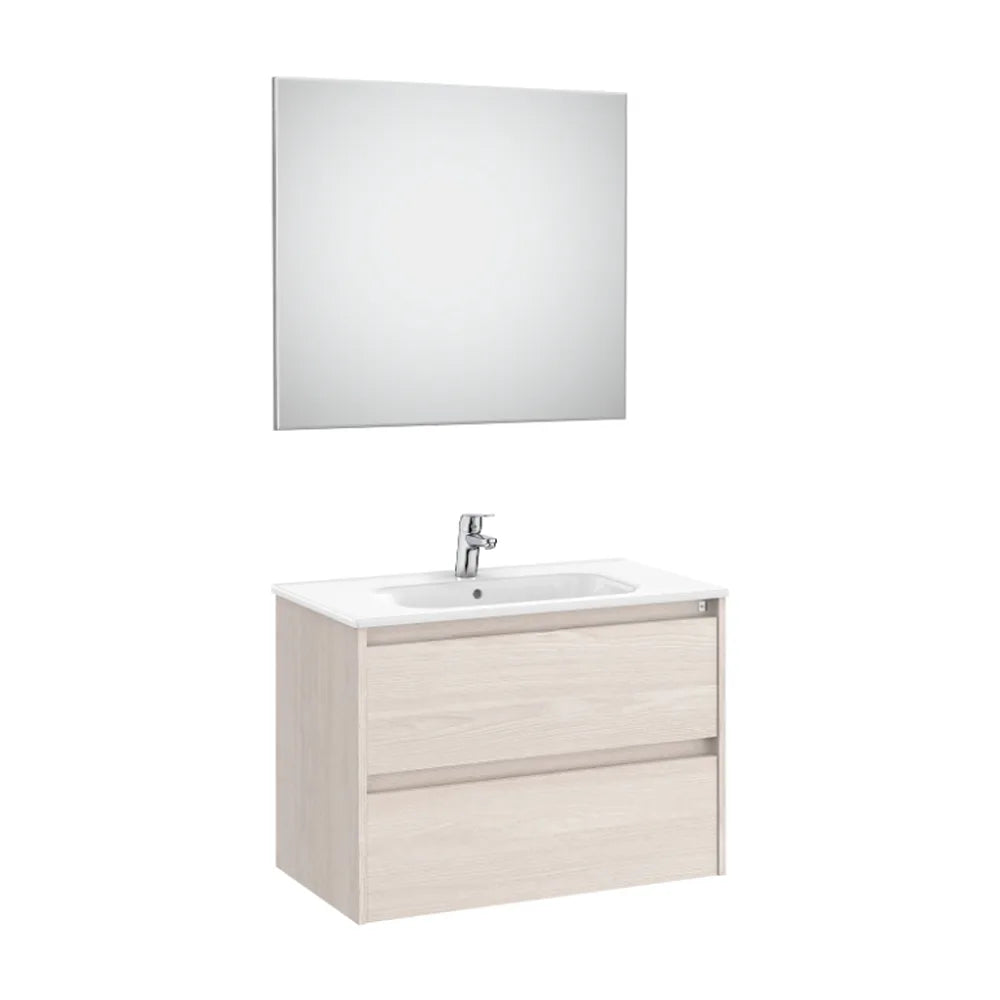Conjunto de lavabo de dos cajones de 80 cm con un acabado en color fresno nórdico Tenet Roca - Vista 1