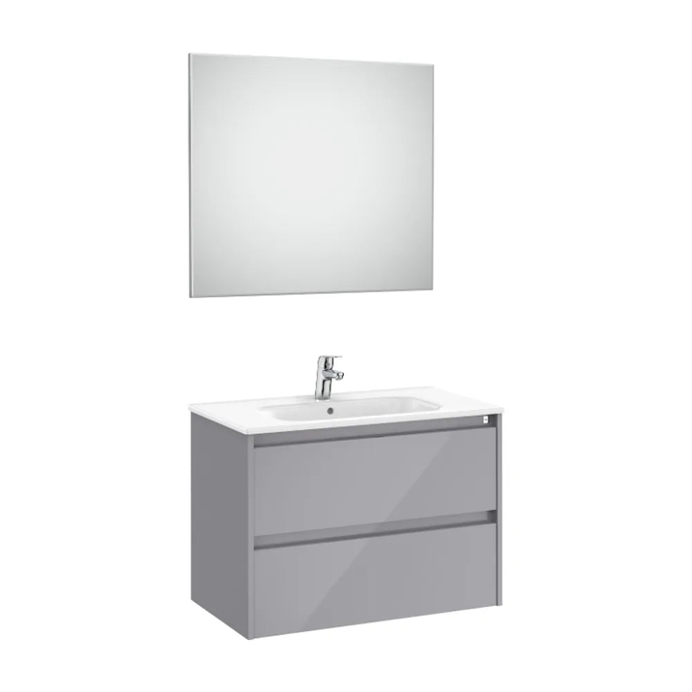 Conjunto de Lavabo de 2 Cajones Gris Brillante Tenet 80 cm Roca - Vista 1