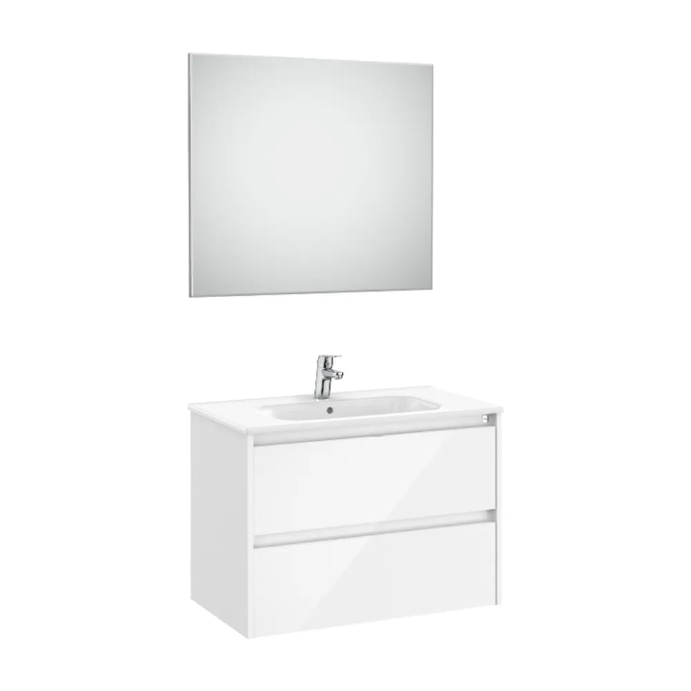 Conjunto de lavabo de dos cajones de 80 cm con un acabado en color blanco brillante Tenet Roca - Vista 1