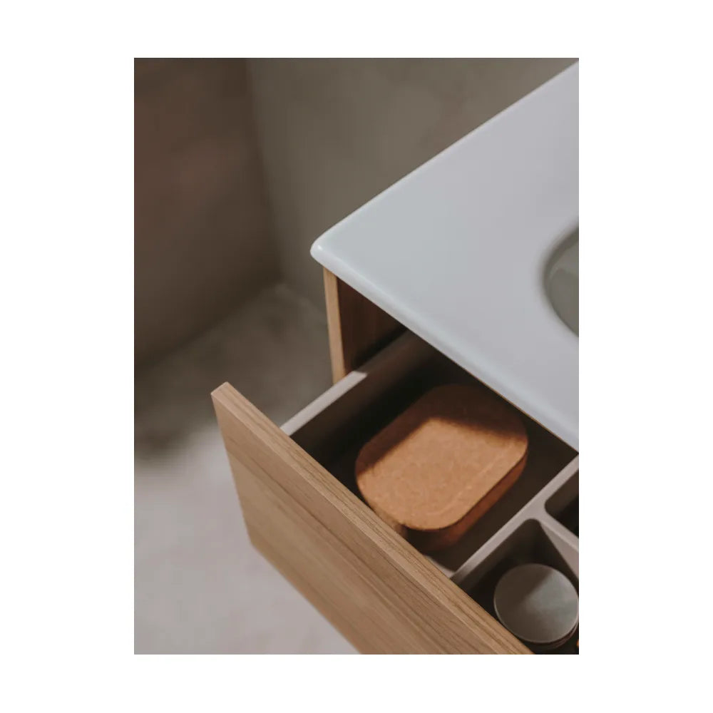 Conjunto de lavabo de dos cajones de 60 cm con un acabado en color nogal Tenet Roca - Vista 3