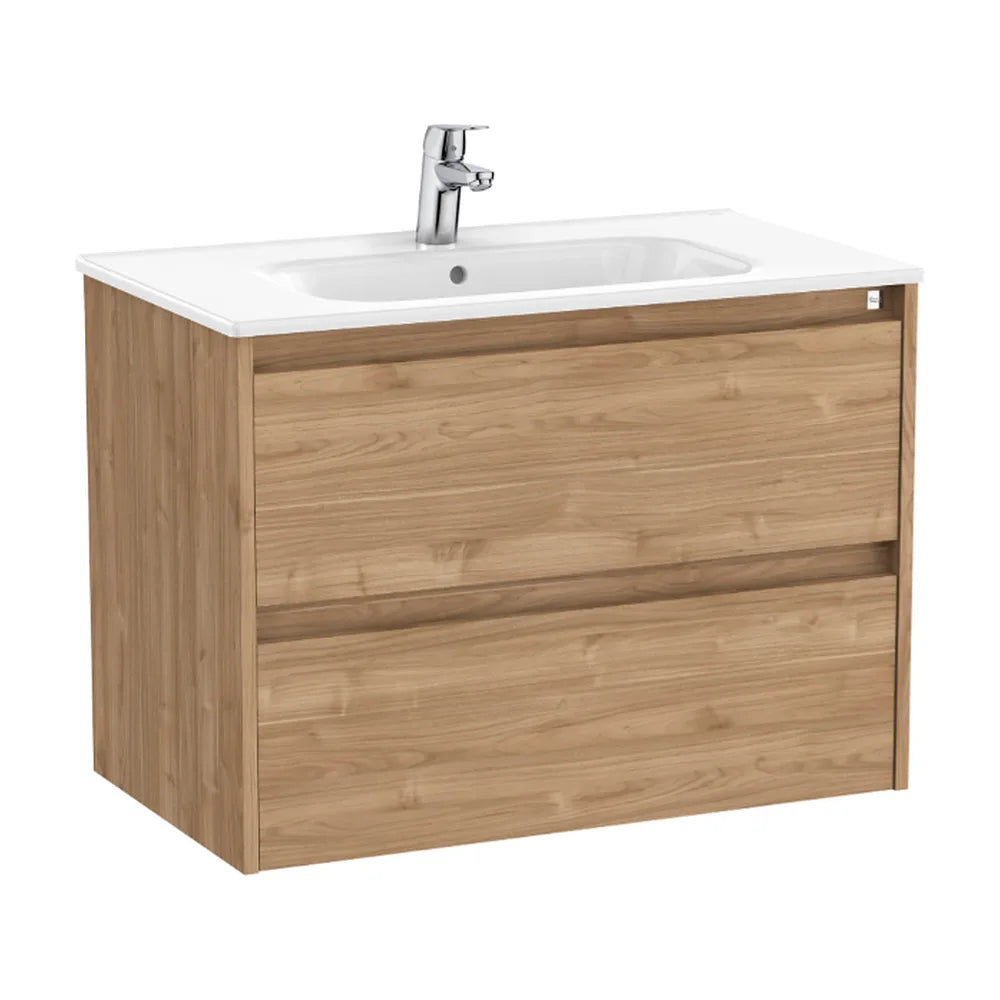 Mueble de baño con lavabo y dos cajones de 80 cm de ancho en color nogal Tenet Roca - Vista 1