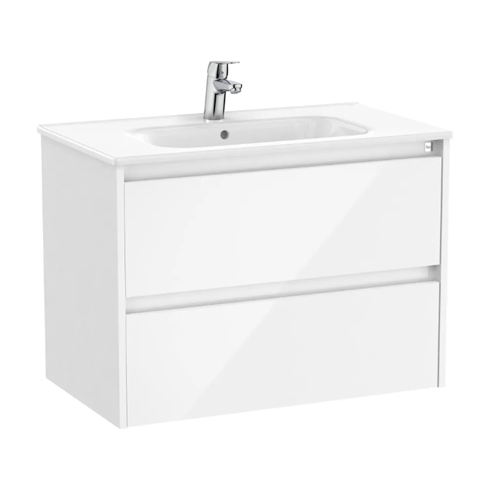 Mueble de baño con lavabo y dos cajones de 80 cm de ancho en color blanco brillante Tenet Roca - Vista 1