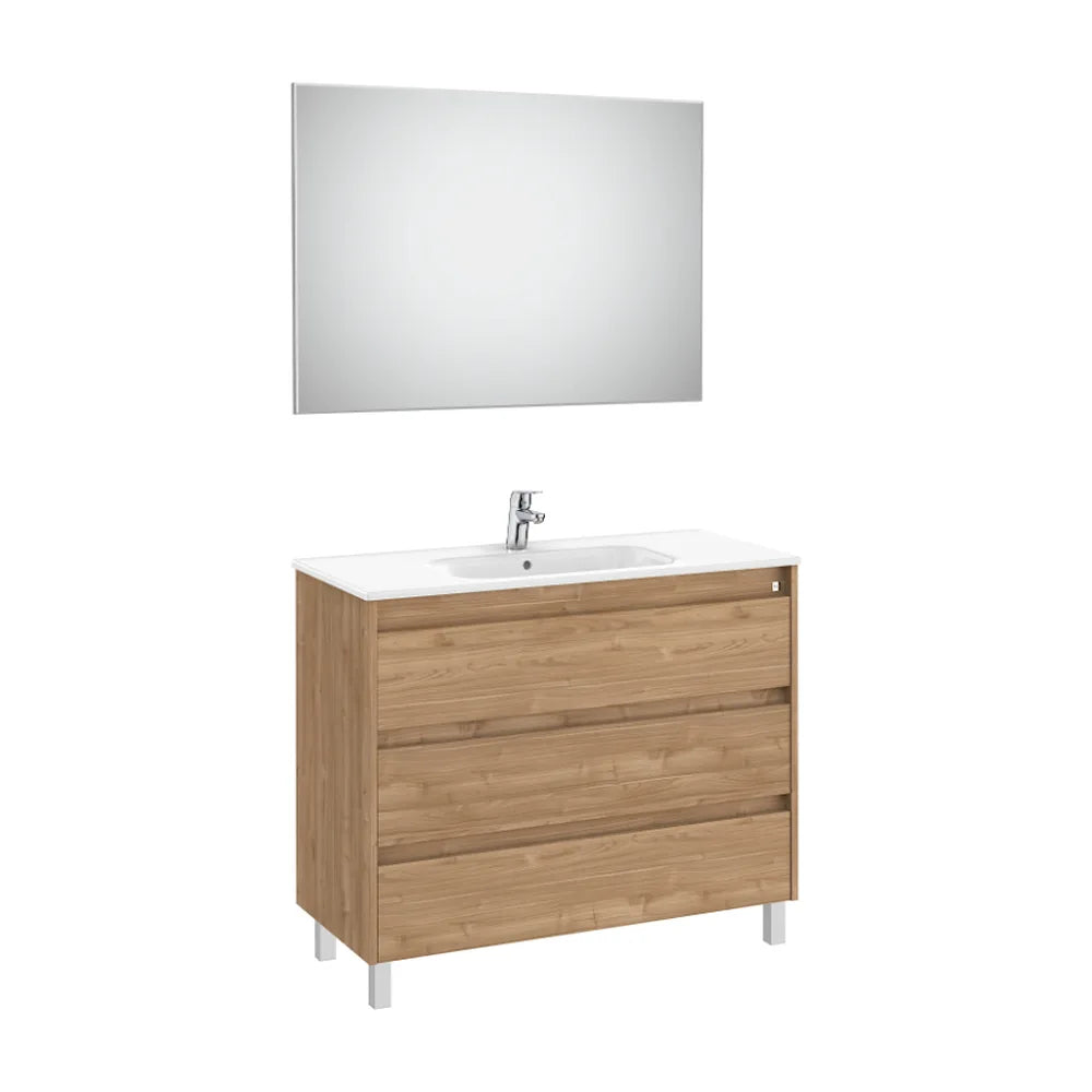 Conjunto de lavabo de 3 cajones de 100 cm con un acabado en color nogal Tenet Roca - Vista 1