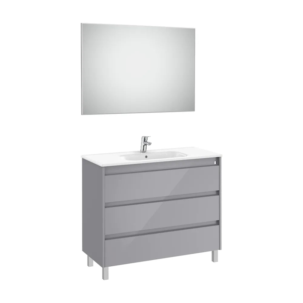 Conjunto de Lavabo de Tres Cajones Gris Brillante Tenet 100 cm Roca - Vista 1