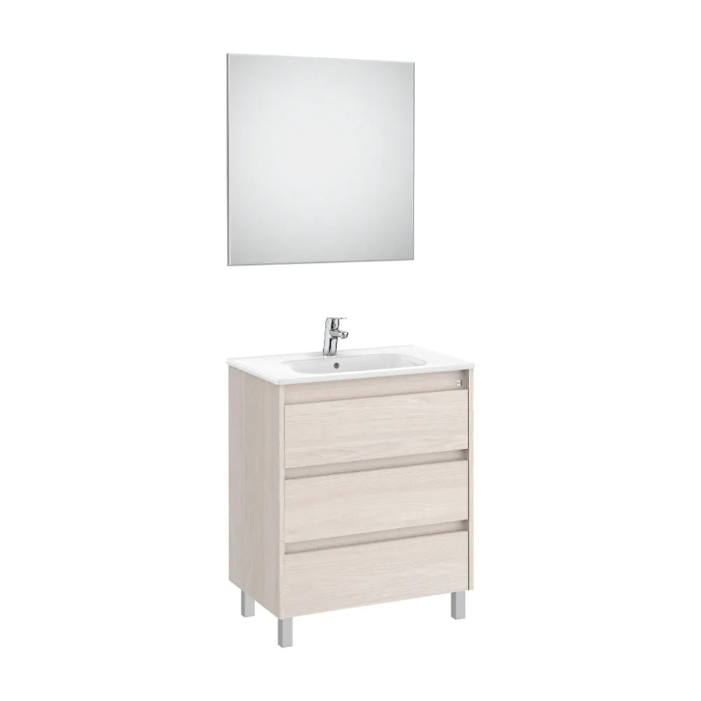 Conjunto de lavabo de tres cajones de 70 cm con un acabado en color fresno nórdico Tenet Roca - Vista 1