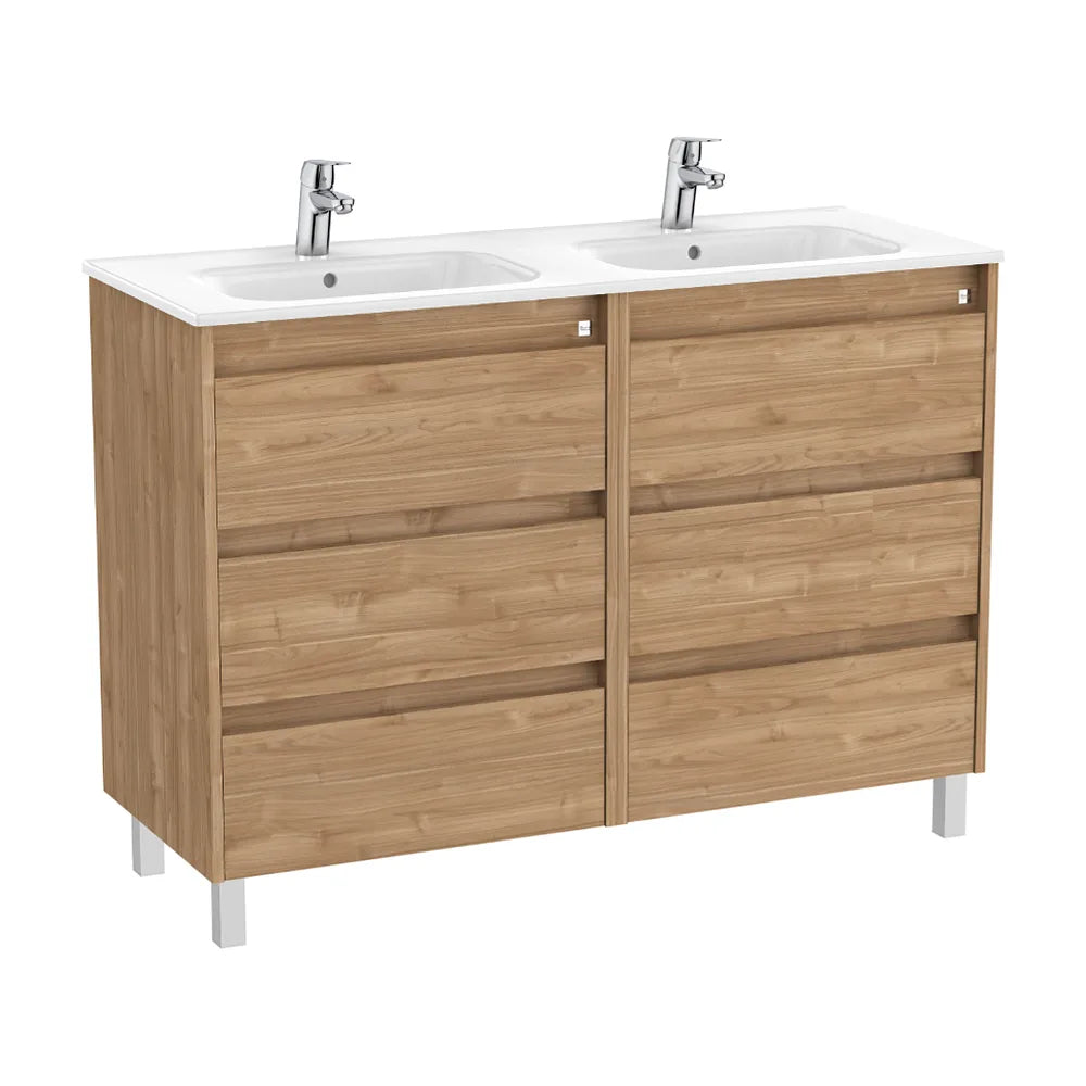 Mueble de baño con lavabo doble y 6 cajones de 120 cm de ancho en color nogal Tenet Roca - Vista 1